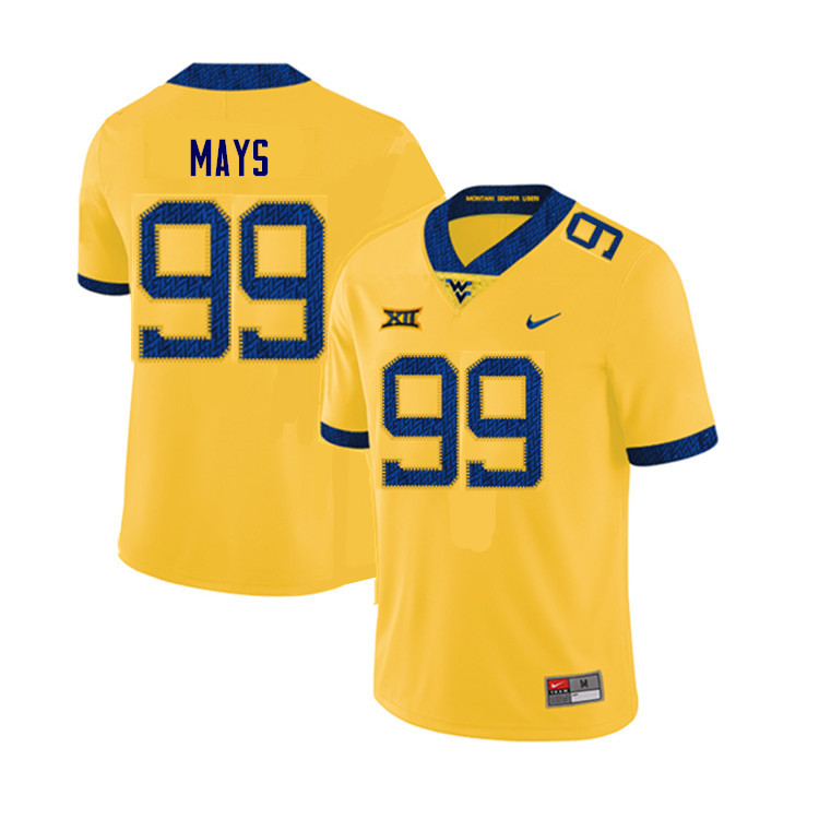 Men #99 Quay Mays West Virginia Mountaineers College Football Jerseys Sale-Yellow